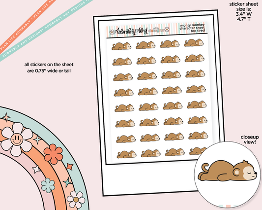 Monty the Monkey Too Tired Decoration Character Planner Stickers - Adorably Amy Designs