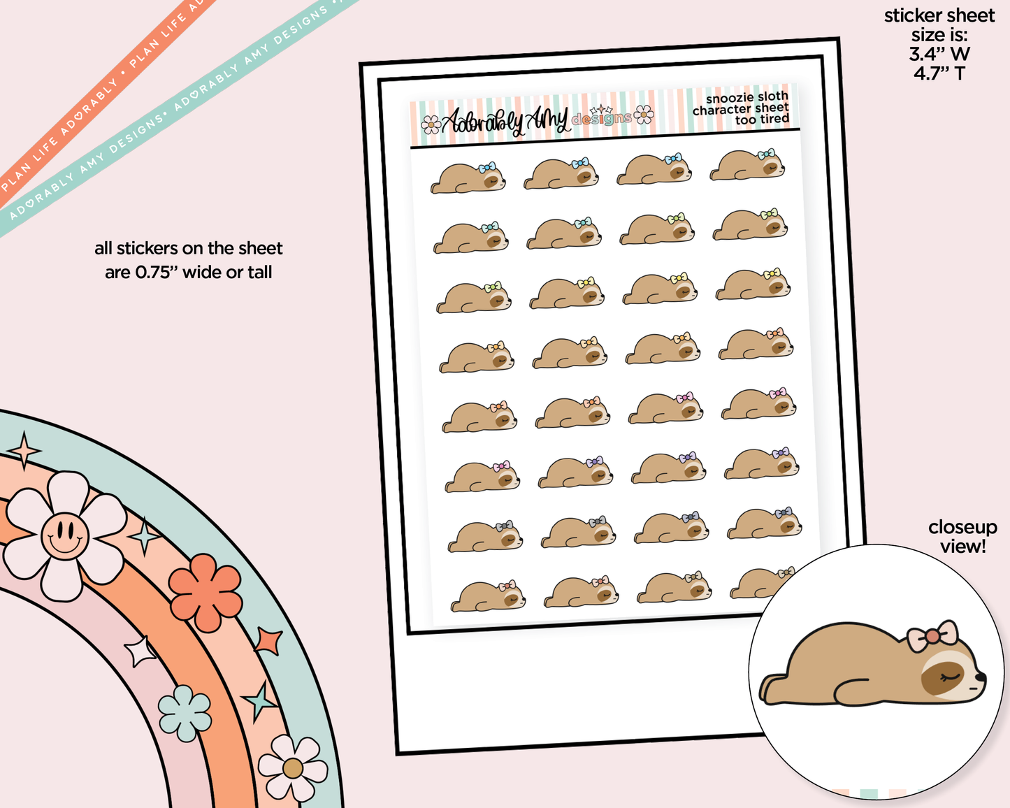Snoozie Sloth Too Tired Decoration Character Planner Stickers