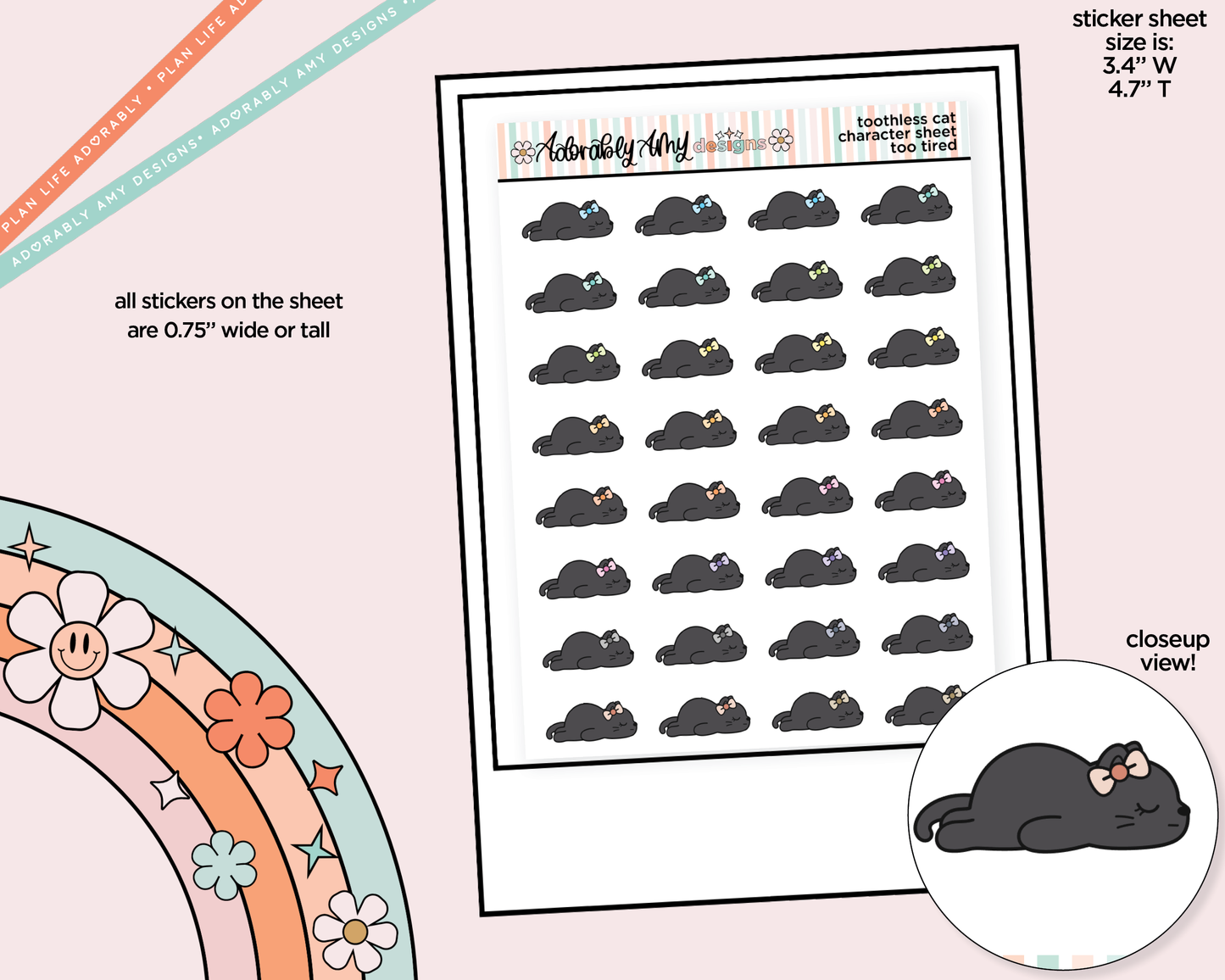 Toothless Cat Too Tired Decoration Character Planner Stickers