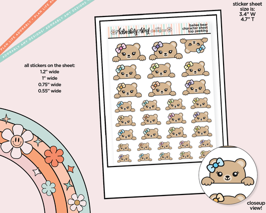 Bailee Bear Top Peeking Decoration Character Planner Stickers - Adorably Amy Designs