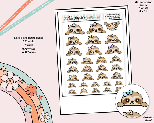 Snoozie Sloth Top Peeking Decoration Character Planner Stickers - Adorably Amy Designs