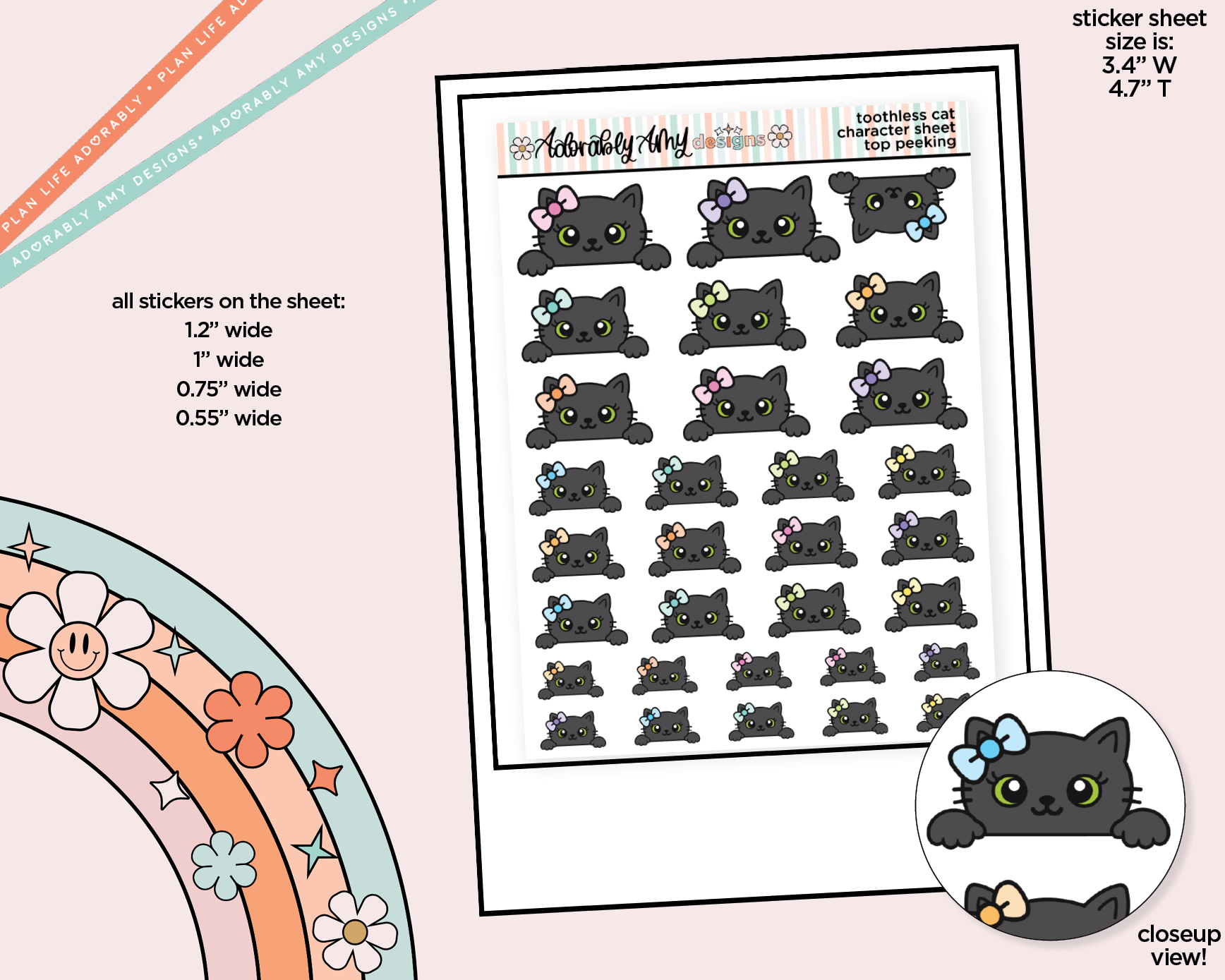 Toothless Cat Top Peeking Decoration Character Planner Stickers - Adorably Amy Designs