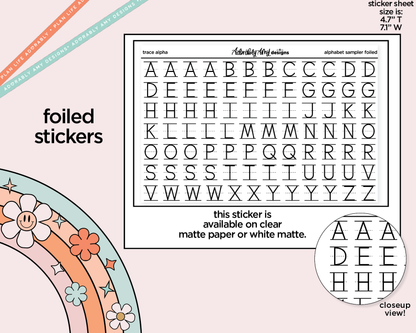 Foiled School Trace Alphabet Stickers Deco Typography Sampler Planner Stickers