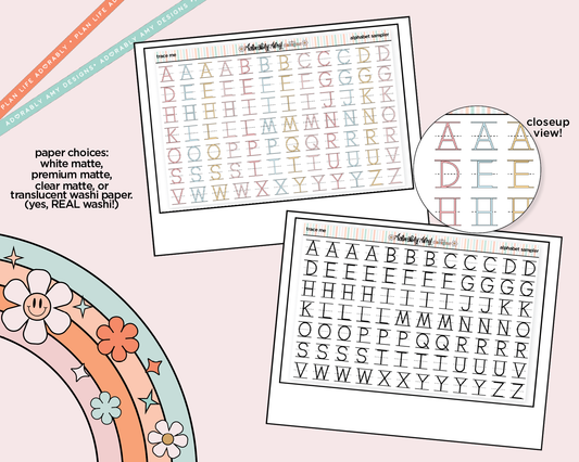 School Trace Alphabet Stickers Deco Typography Sampler Planner Stickers