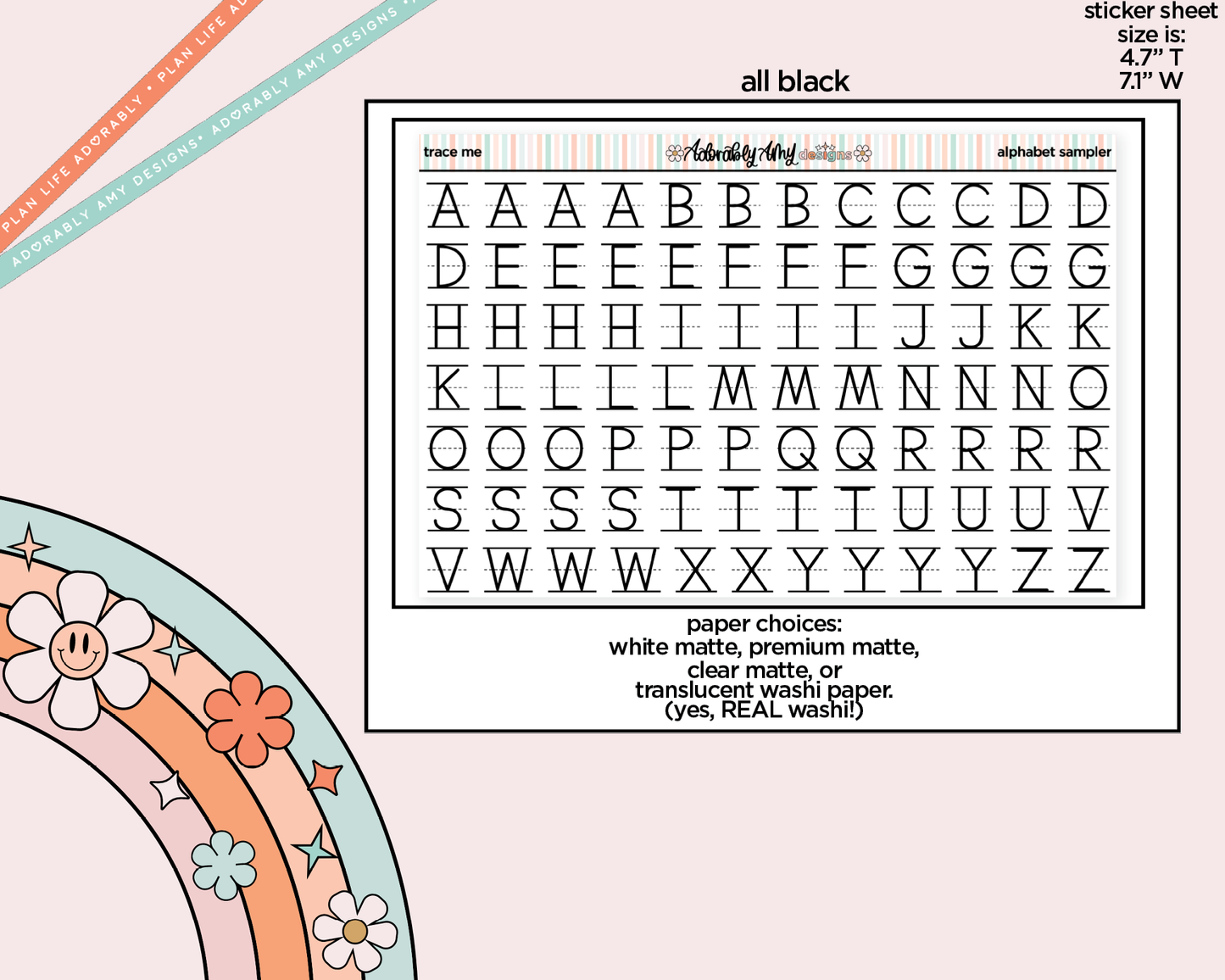 School Trace Alphabet Stickers Deco Typography Sampler Planner Stickers