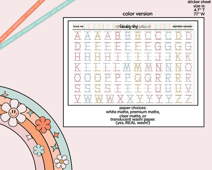 School Trace Alphabet Stickers Deco Typography Sampler Planner Stickers