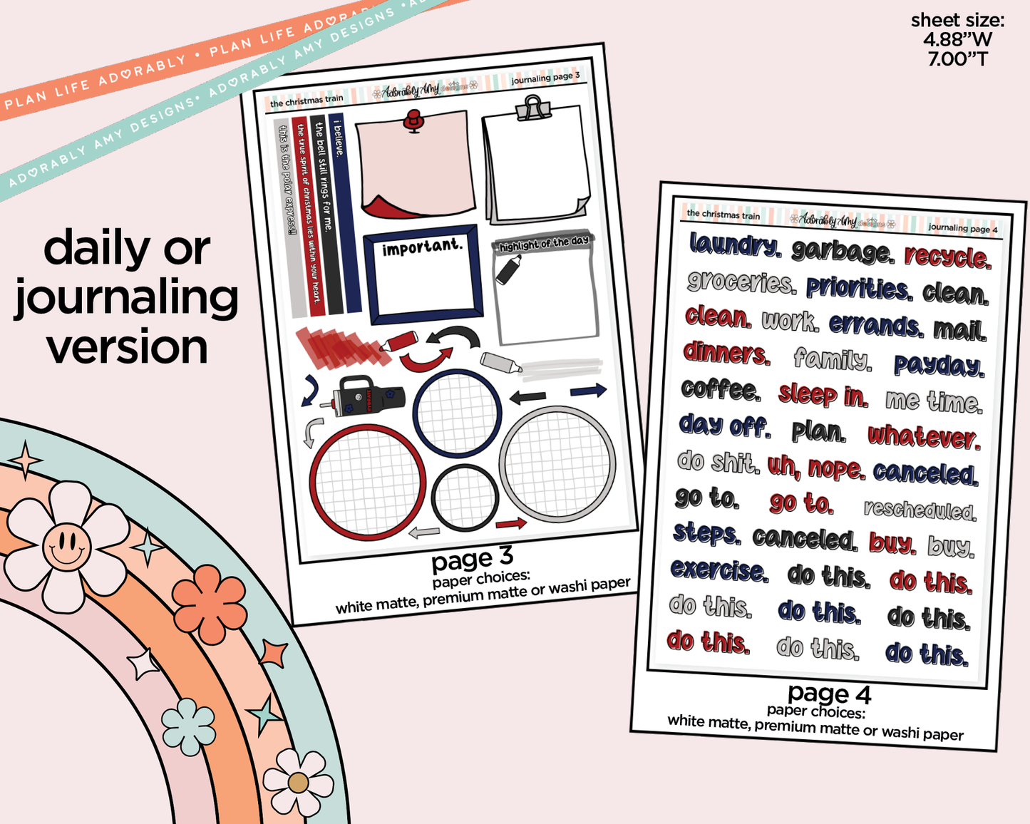 Journaling and Daily Planning The Christmas Train Planner Sticker Kit