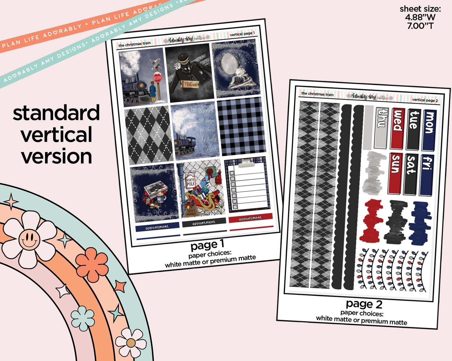 Vertical The Christmas Train Weekly Sticker Kit for Vertical Standard Size Planners or Insert