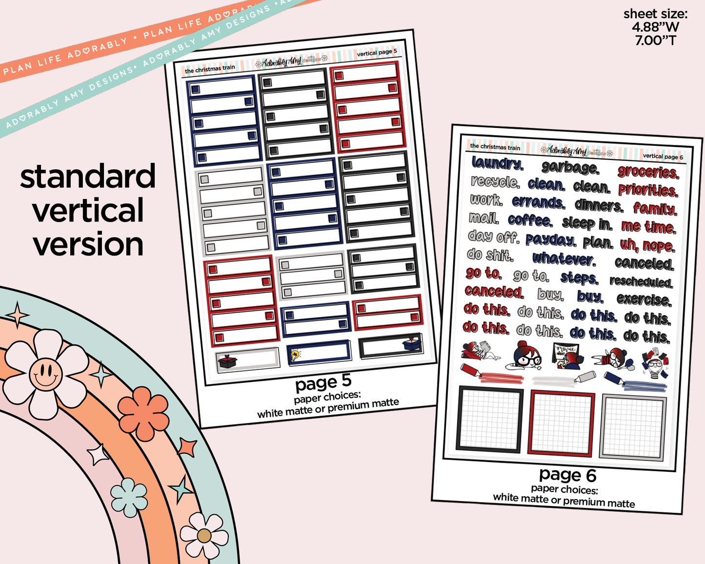 Vertical The Christmas Train Weekly Sticker Kit for Vertical Standard Size Planners or Insert