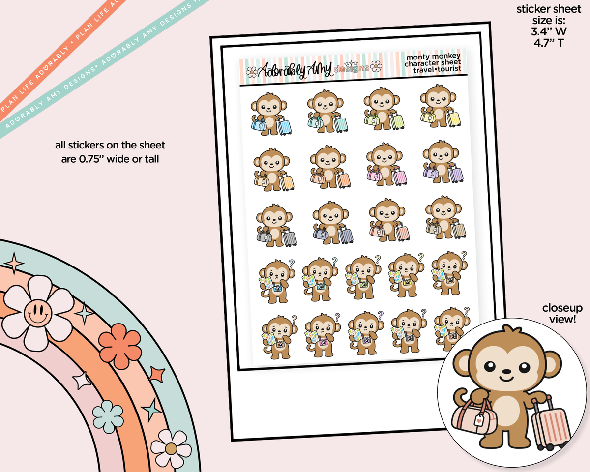 Monty the Monkey Travel-Tourist Decoration Character Planner Stickers