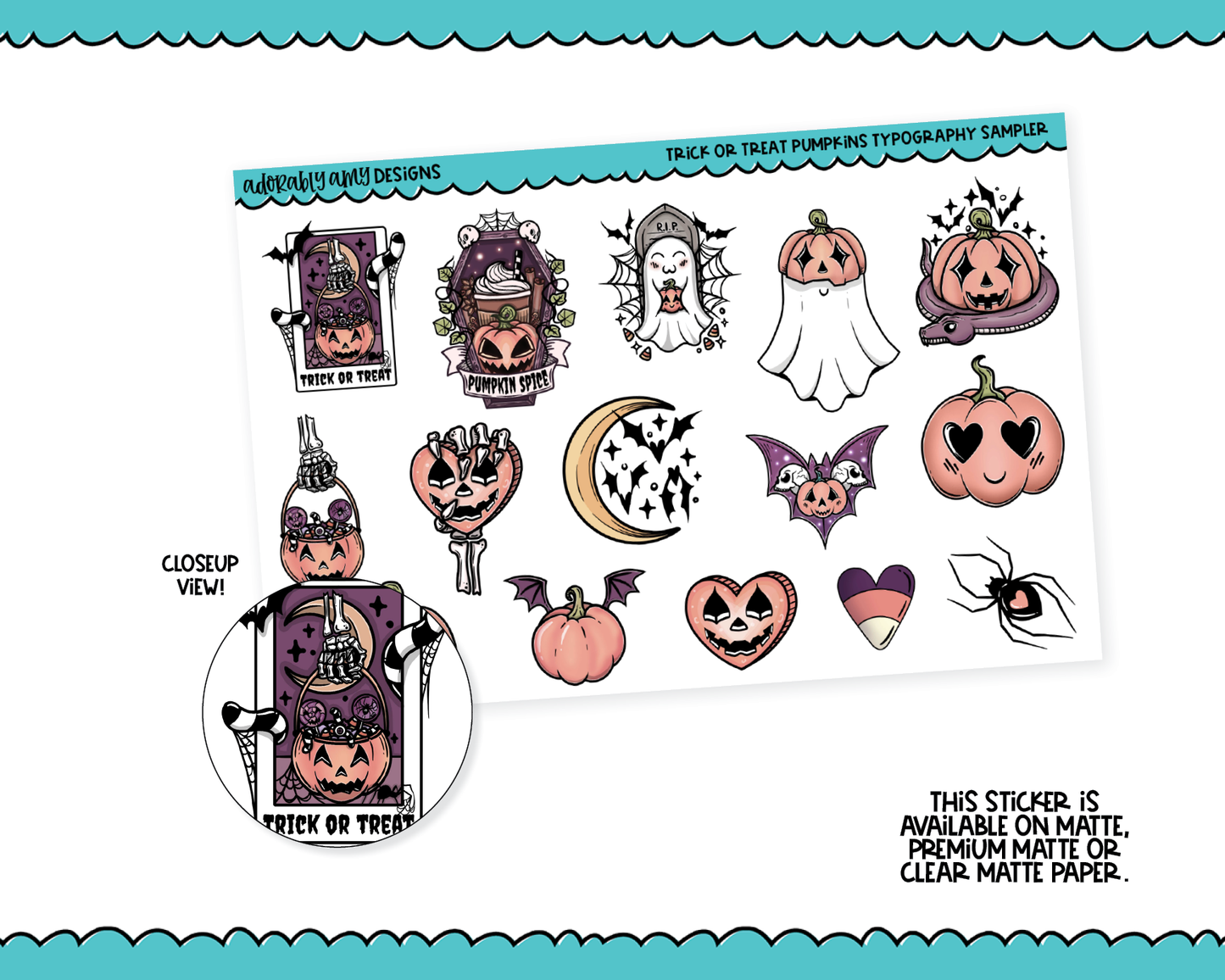 Trick or Treat Pumpkins Spooky Halloween Themed Typography Sampler Planner Stickers for any Planner or Insert