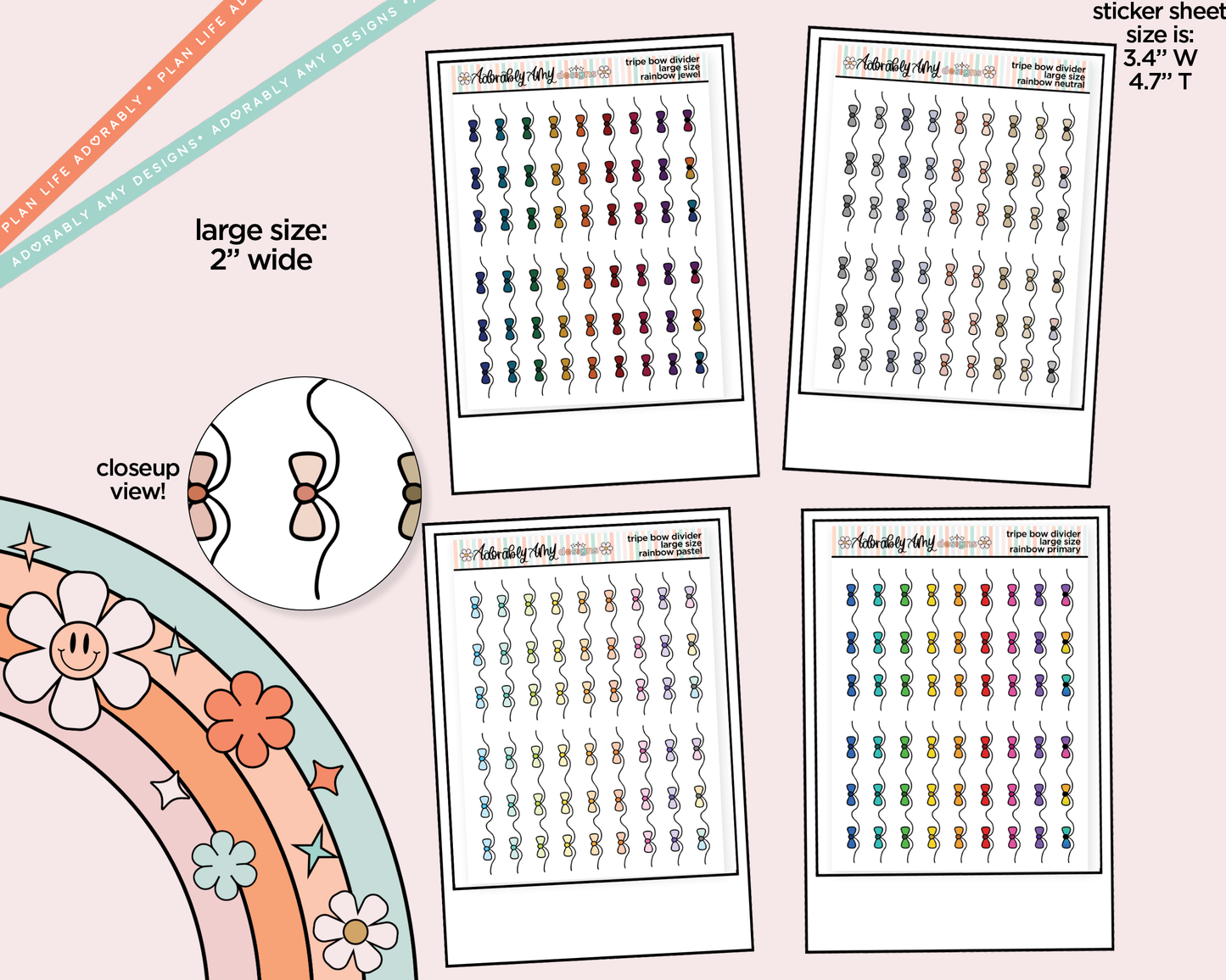 Rainbow Doodled Triple Bow Dividers Deco Large/Jumbo Size Stickers for any Planner or Insert