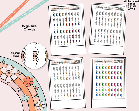 Rainbow Doodled Triple Bow Dividers Deco Large/Jumbo Size Stickers for any Planner or Insert - Adorably Amy Designs