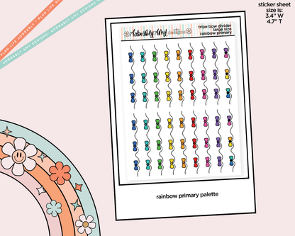 Rainbow Doodled Triple Bow Dividers Deco Large/Jumbo Size Stickers for any Planner or Insert