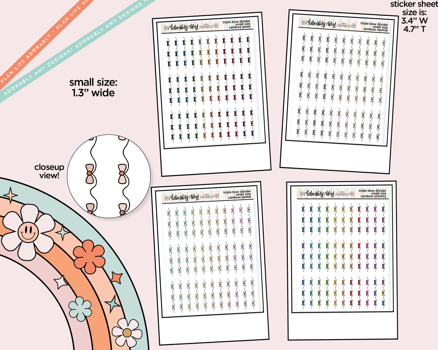 Rainbow Doodled Triple Bow Dividers Deco Small Size Stickers for any Planner or Insert