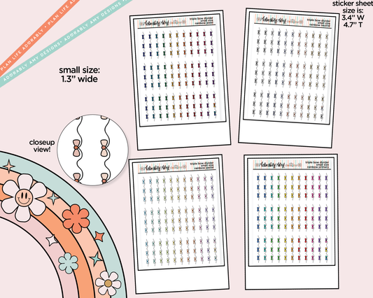 Rainbow Doodled Triple Bow Dividers Deco Small Size Stickers for any Planner or Insert - Adorably Amy Designs