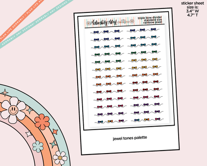 Rainbow Doodled Triple Bow Dividers Deco Standard Size Stickers for any Planner or Insert