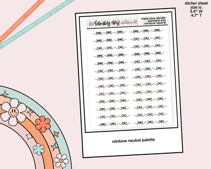 Rainbow Doodled Triple Bow Dividers Deco Standard Size Stickers for any Planner or Insert