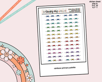 Rainbow Doodled Triple Bow Dividers Deco Standard Size Stickers for any Planner or Insert