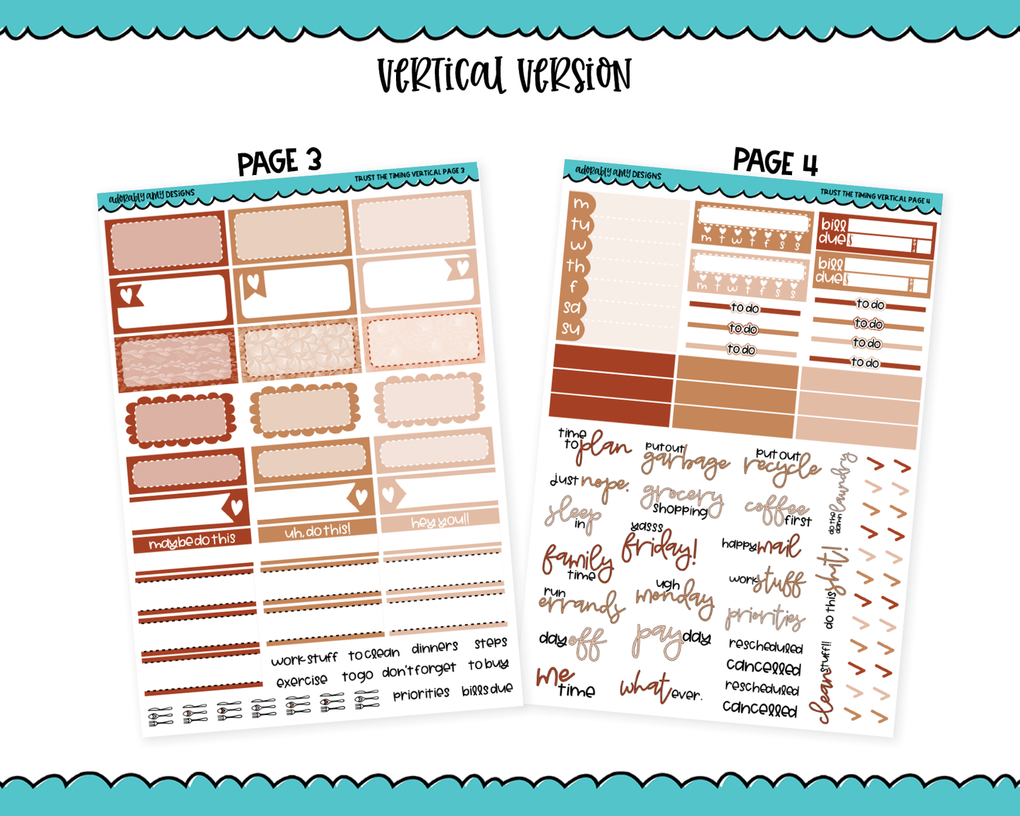 Vertical Trust the Timing Themed Planner Sticker Kit for Vertical Standard Size Planners or Inserts