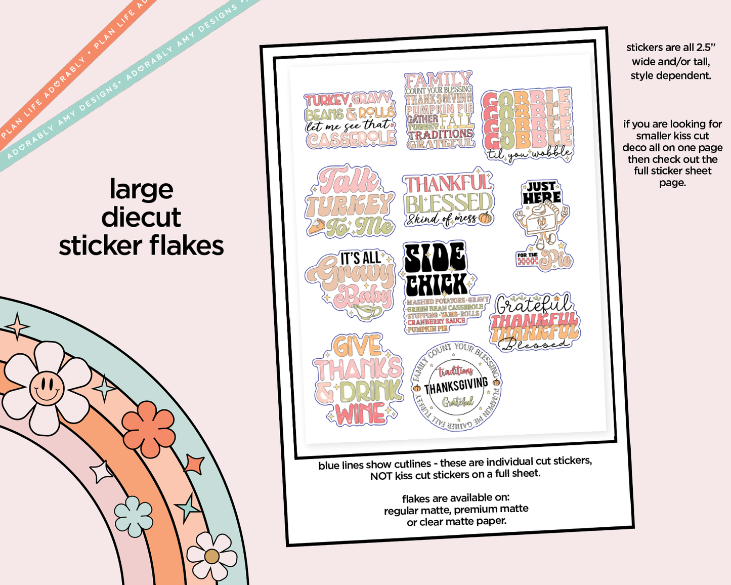 Turkey, Gravy, Beans and Rolls, Let Me See that Casserole Deco Typography Sampler Planner Stickers