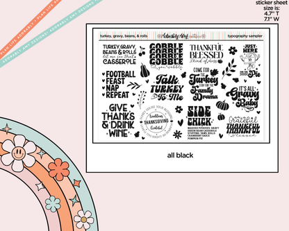 Turkey, Gravy, Beans & Rolls, Let Me See That Casserole Thanksgiving Typography Sampler Planner Stickers - Adorably Amy Designs