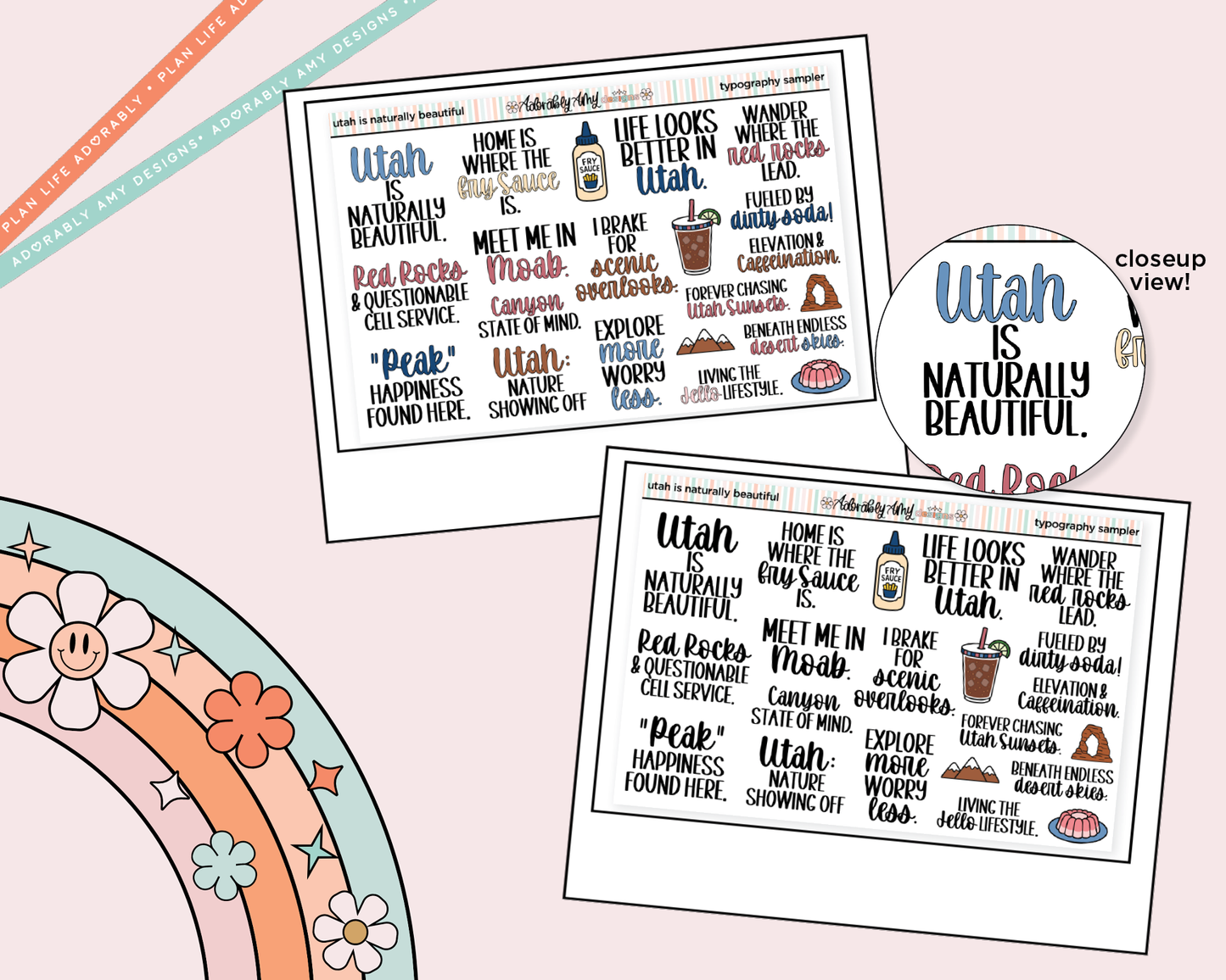 Utah is Naturally Beautiful Deco Typography Sampler Planner Stickers