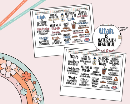 Utah is Naturally Beautiful Deco Typography Sampler Planner Stickers