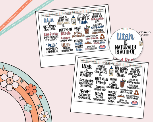 Utah is Naturally Beautiful Deco Typography Sampler Planner Stickers - Adorably Amy Designs