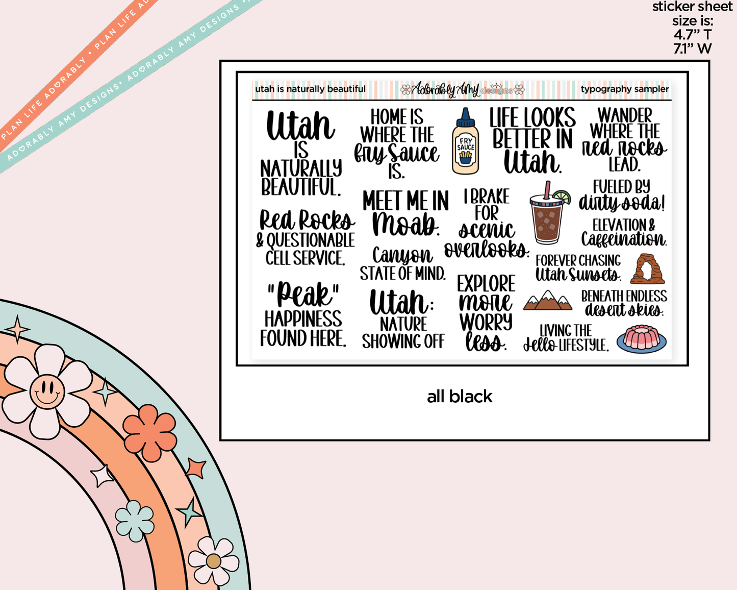 Utah is Naturally Beautiful Deco Typography Sampler Planner Stickers