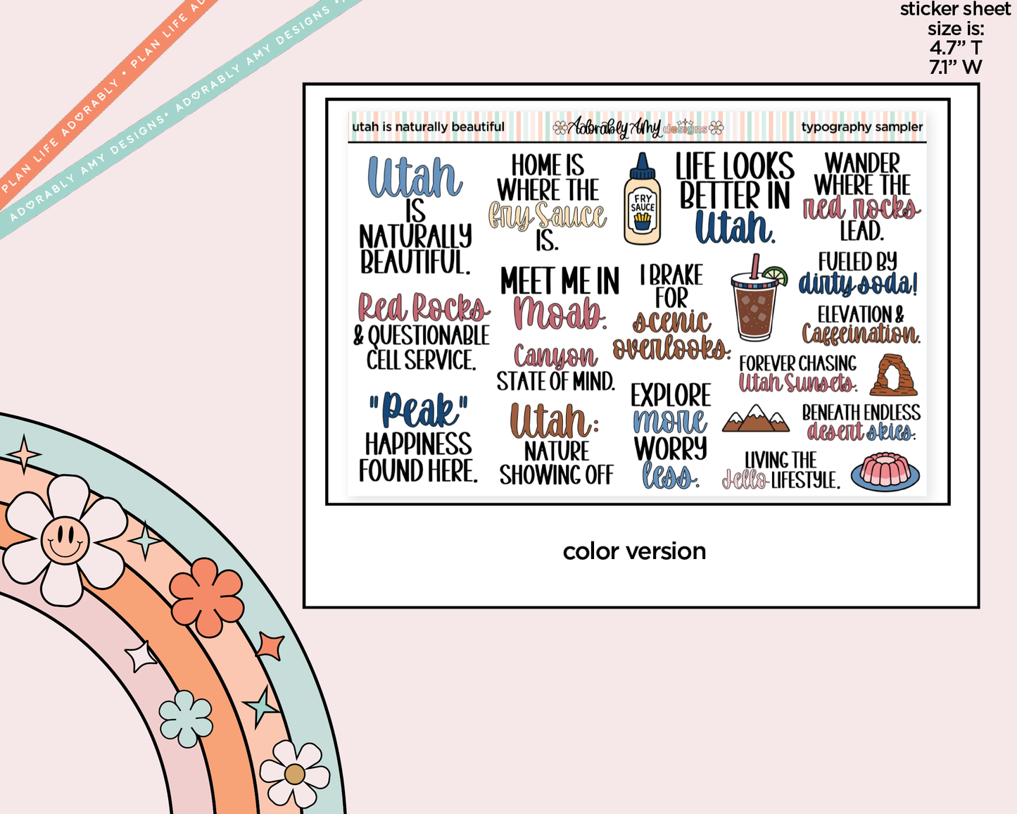 Utah is Naturally Beautiful Deco Typography Sampler Planner Stickers