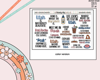 Utah is Naturally Beautiful Deco Typography Sampler Planner Stickers