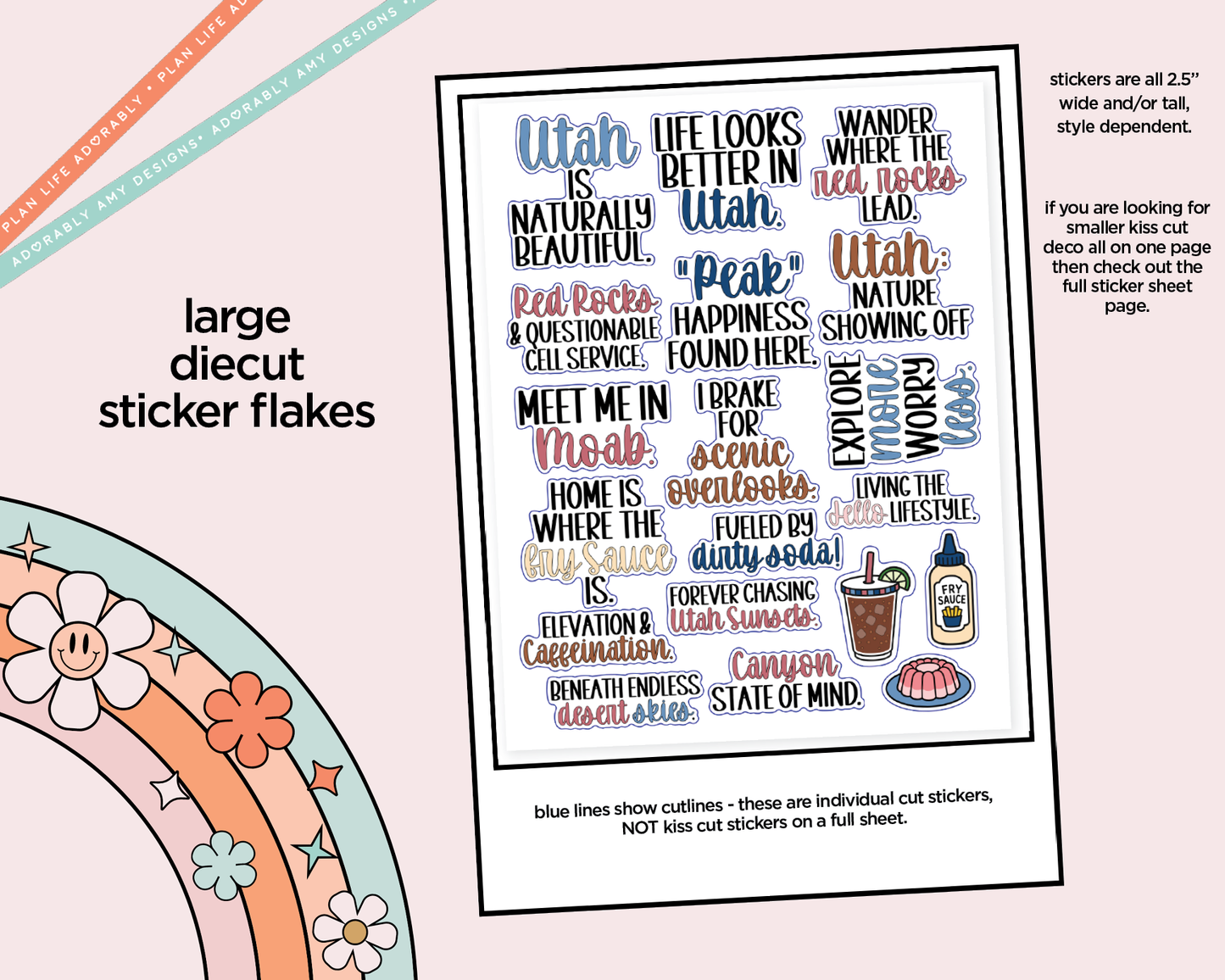 Utah is Naturally Beautiful Deco Typography Sampler Planner Stickers