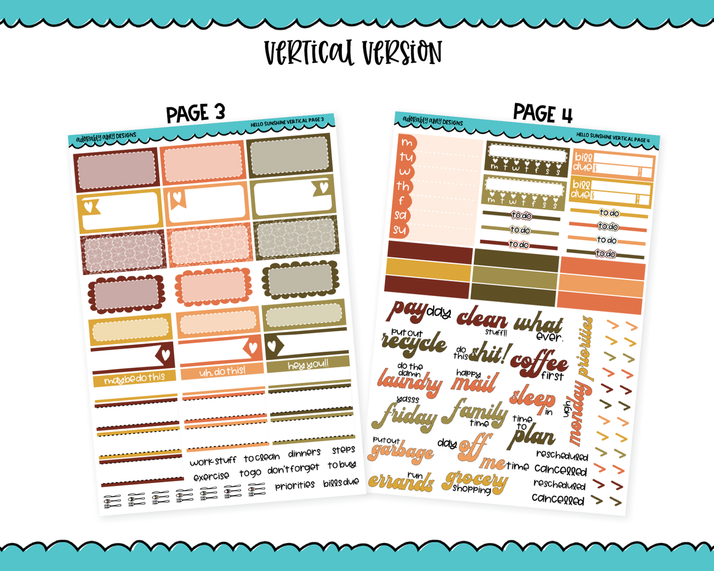 Vertical Hello Sunshine Orange Bird Themed Planner Sticker Kit for Vertical Standard Size Planners or Inserts