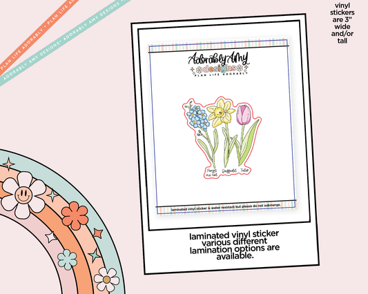 Laminated Vinyl Large Diecut Stickers - Forget Me Not Daffodil Tulip - Adorably Amy Designs