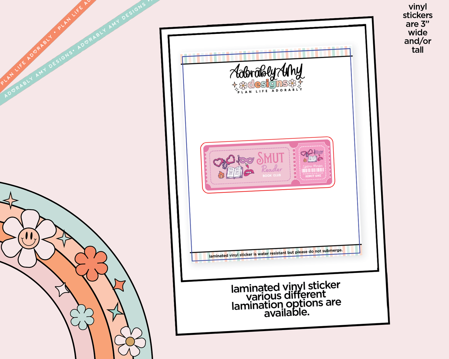 Laminated Vinyl Large Diecut Stickers - Smut Reader Ticket - Adorably Amy Designs