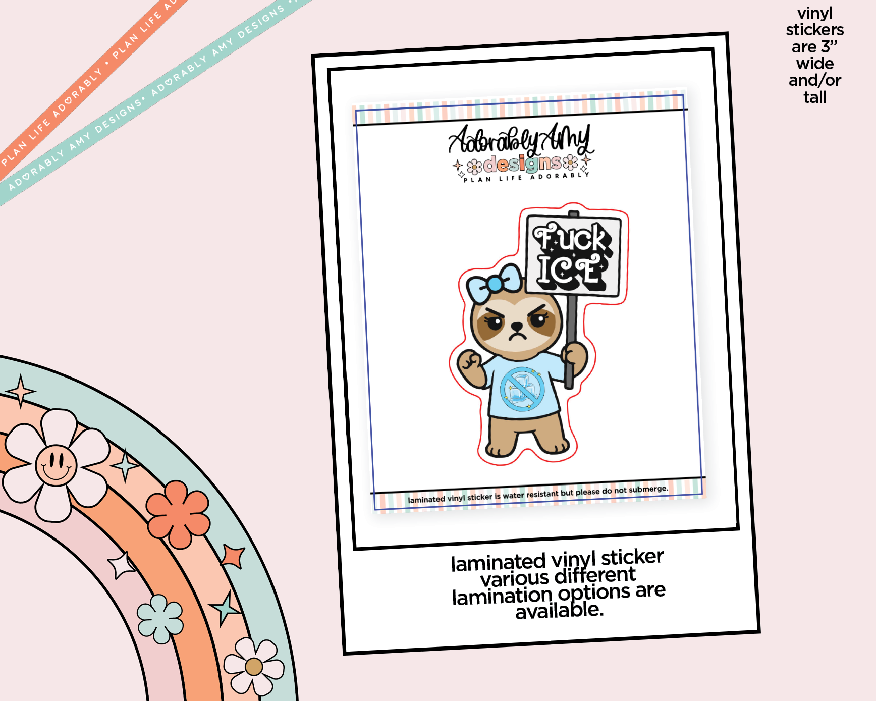 Laminated Vinyl Large Diecut Stickers - Fuck Ice Snoozie Sloth - Adorably Amy Designs