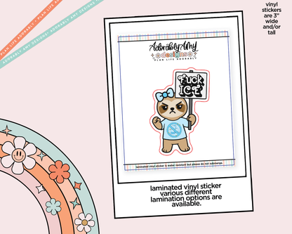 Laminated Vinyl Large Diecut Stickers - Fuck Ice Snoozie Sloth - Adorably Amy Designs