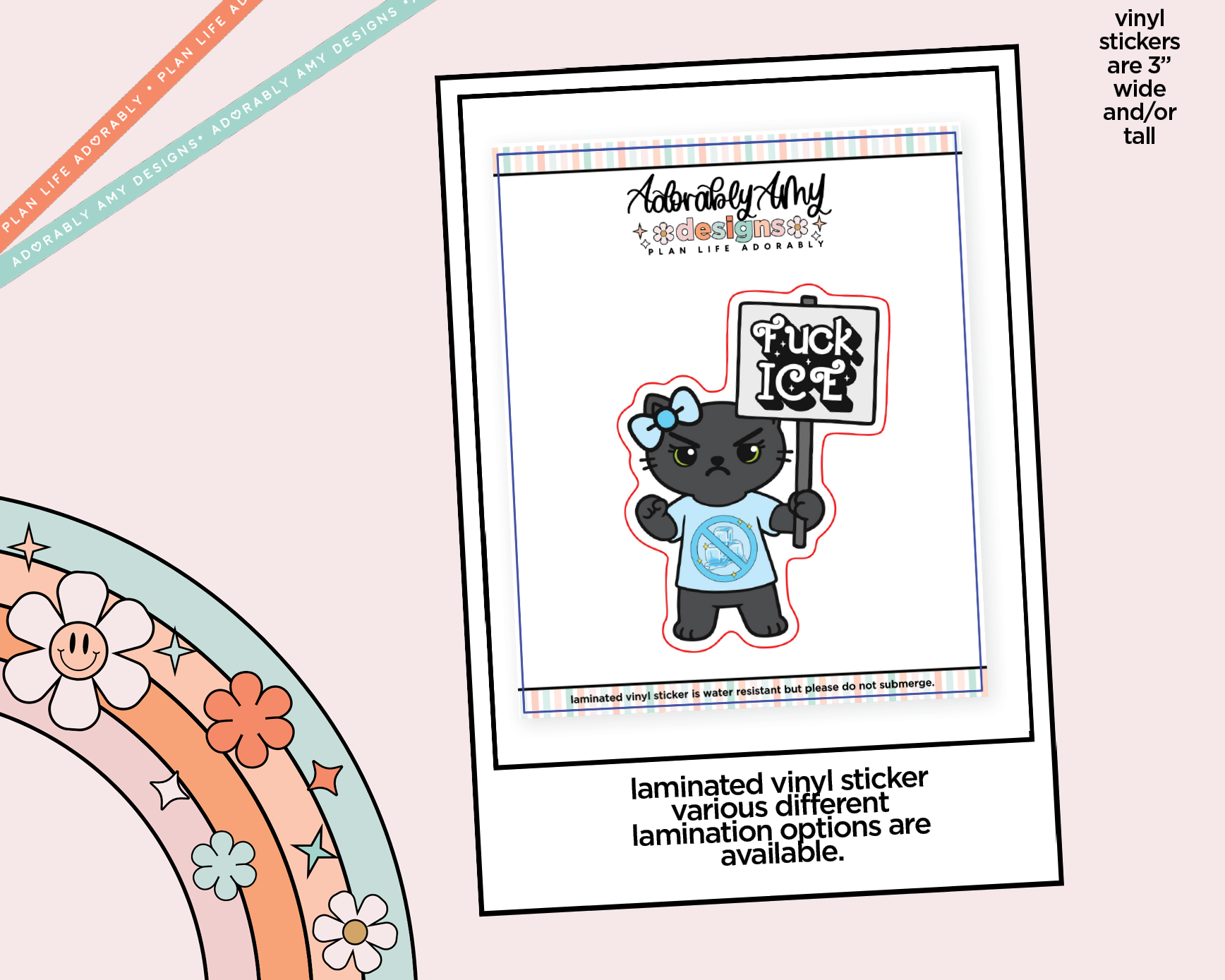 Laminated Vinyl Large Diecut Stickers - Fuck Ice Toothless the Cat - Adorably Amy Designs