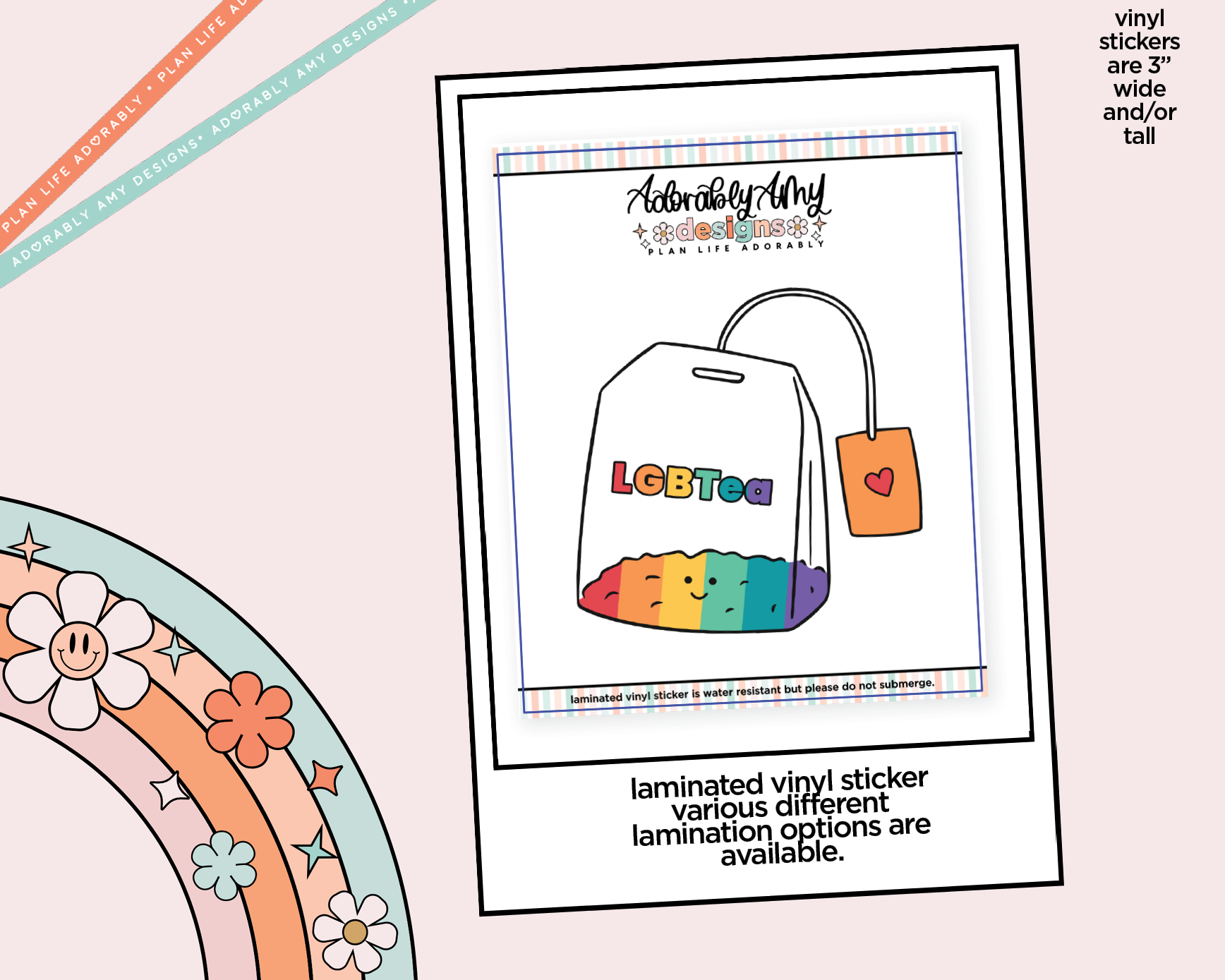 Laminated Vinyl Large Diecut Stickers - LGBTea - Adorably Amy Designs