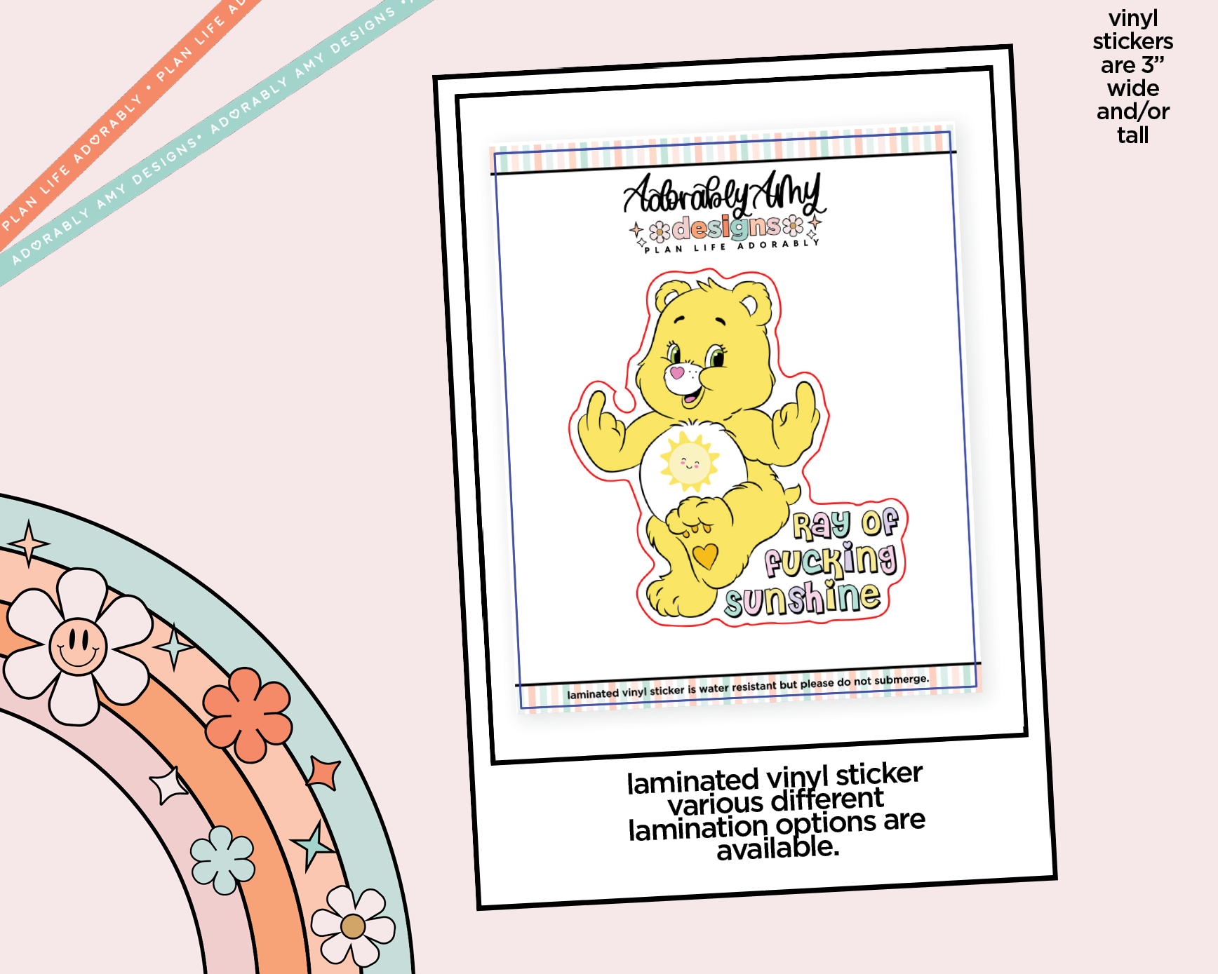 Laminated Vinyl Large Diecut Stickers - Ray of Fucking Sunshine - Adorably Amy Designs