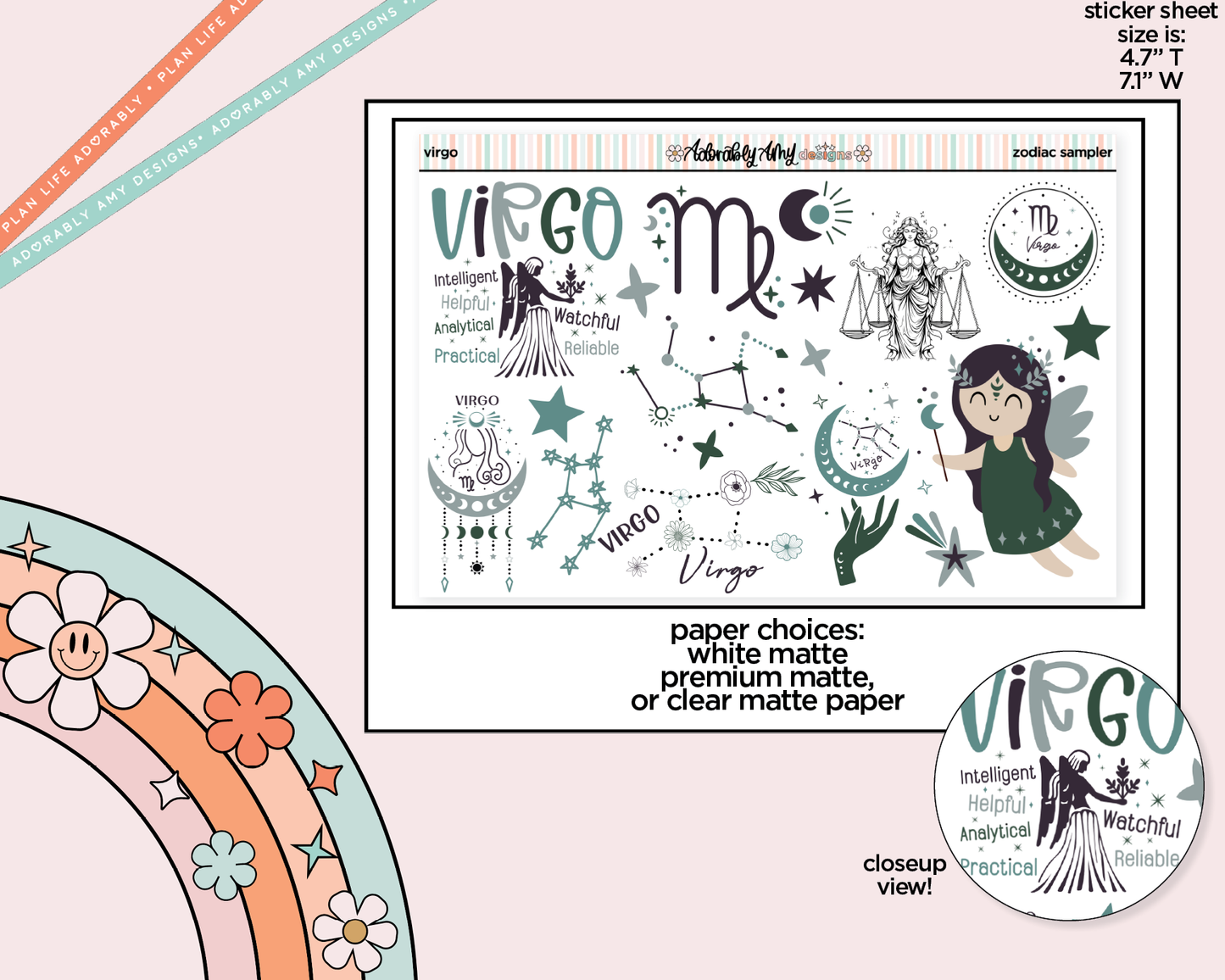 Zodiac Collection Virgo Deco Typography Sampler Planner Stickers