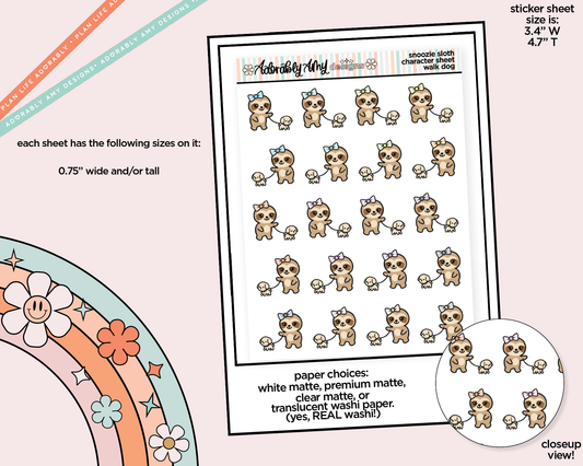 Snoozie Sloth Walk Dog Decoration Character Planner Stickers