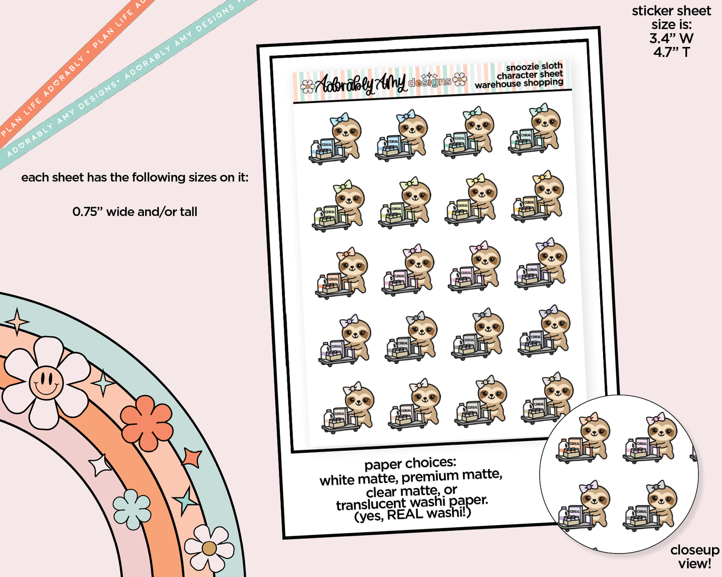 Snoozie Sloth Warehouse Shopping Decoration Planner Stickers