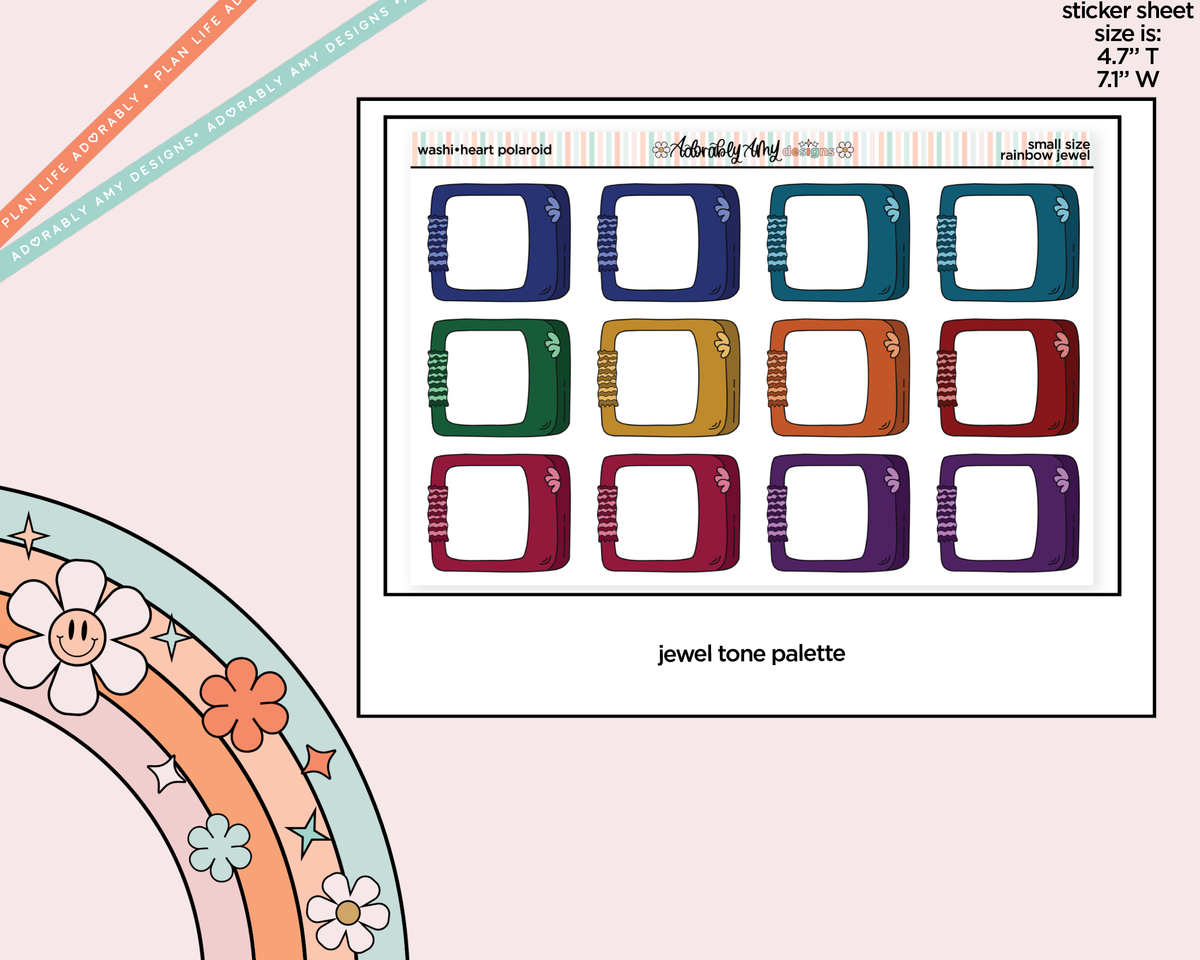 Rainbow Doodle Washi-Heart Polaroid Boxes-Frames Small Size Planner Stickers - Adorably Amy Designs