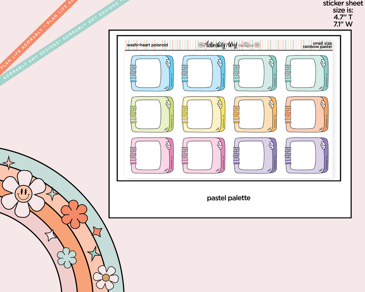 Rainbow Doodle Washi-Heart Polaroid Boxes-Frames Small Size Planner Stickers - Adorably Amy Designs