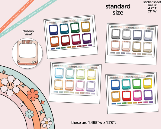 Rainbow Doodle Washi-Heart Polaroid Boxes-Frames Standard Size Planner Stickers - Adorably Amy Designs