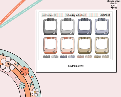 Rainbow Doodle Washi-Heart Polaroid Boxes-Frames Standard Size Planner Stickers - Adorably Amy Designs