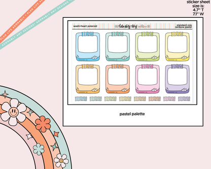 Rainbow Doodle Washi-Heart Polaroid Boxes-Frames Standard Size Planner Stickers - Adorably Amy Designs