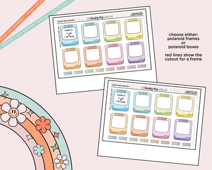 Rainbow Doodle Washi-Heart Polaroid Boxes-Frames Standard Size Planner Stickers - Adorably Amy Designs